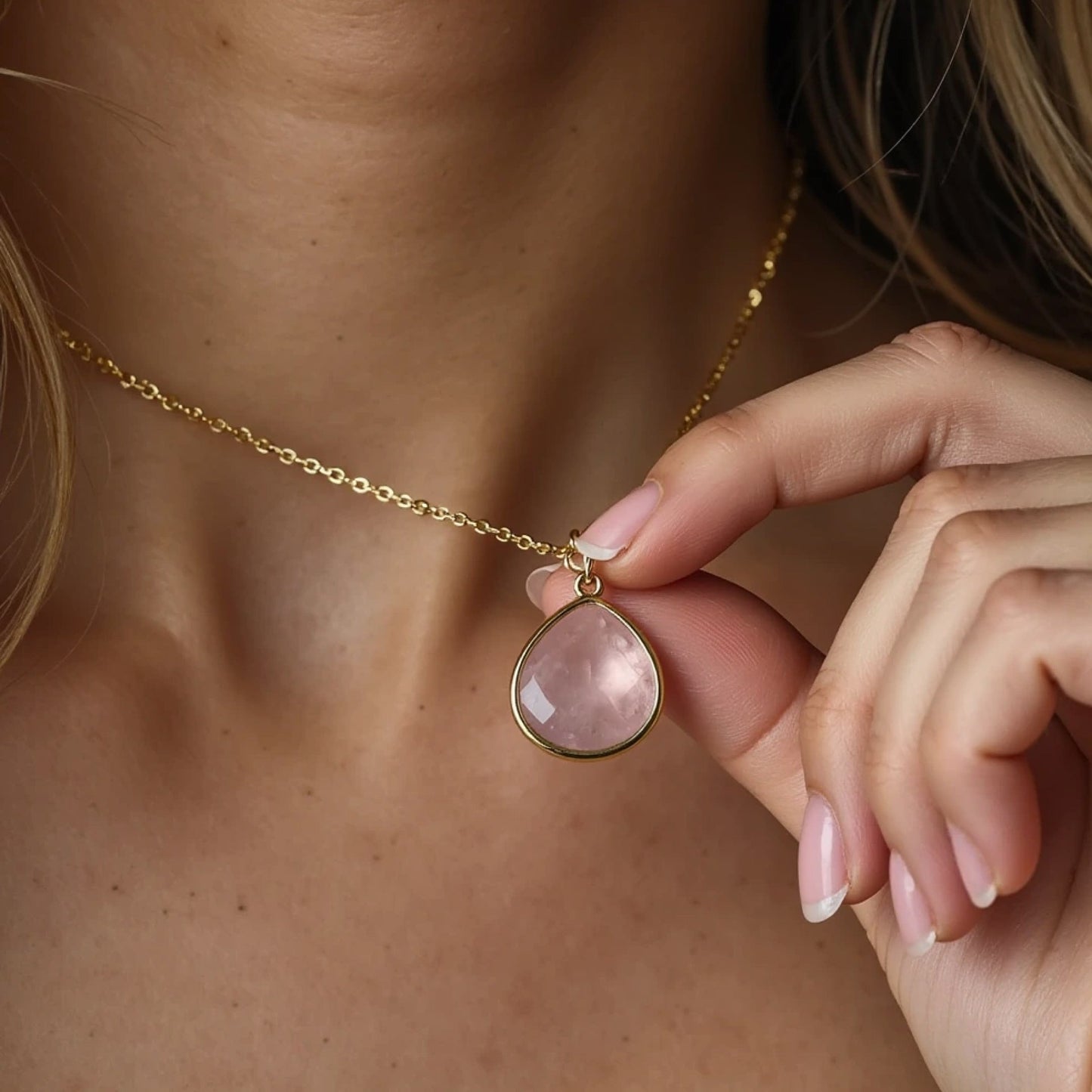 “Infinite Softness” Pendant in Rose Quartz