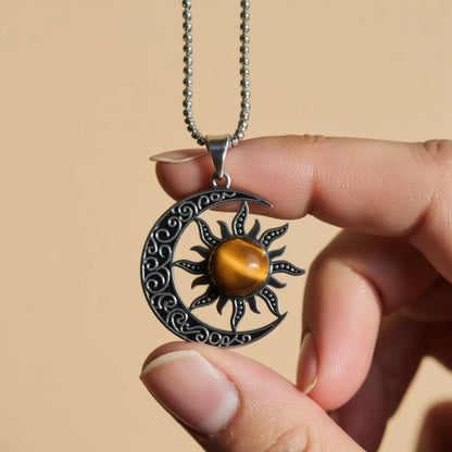 “Cosmic Balance Sun–Moon” Pendant in Tiger’s Eye