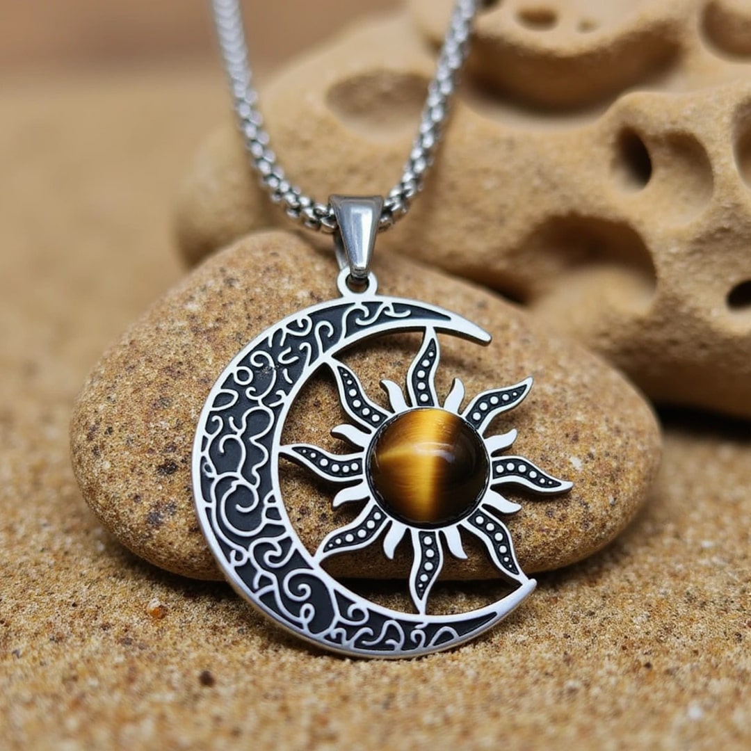 “Cosmic Balance Sun–Moon” Pendant in Tiger’s Eye