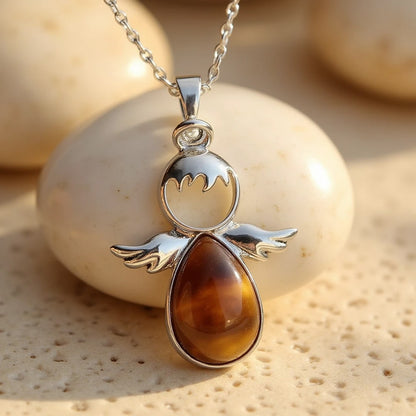 Pendentif Petit Ange et sa Pierre Naturelle - œil de Tigre - L'Arbre des Chakras
