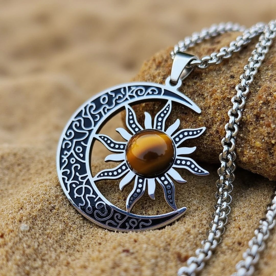 “Cosmic Balance Sun–Moon” Pendant in Tiger’s Eye