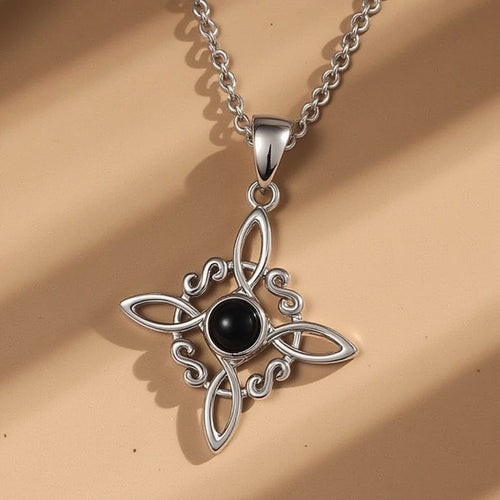 Pendentif "Protection Sorcière" en Obsidienne & Argent - 45cm - L'Arbre des Chakras