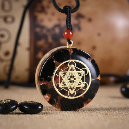 Orgonite Pendant “Metatron’s Power” in Obsidian & Garnet