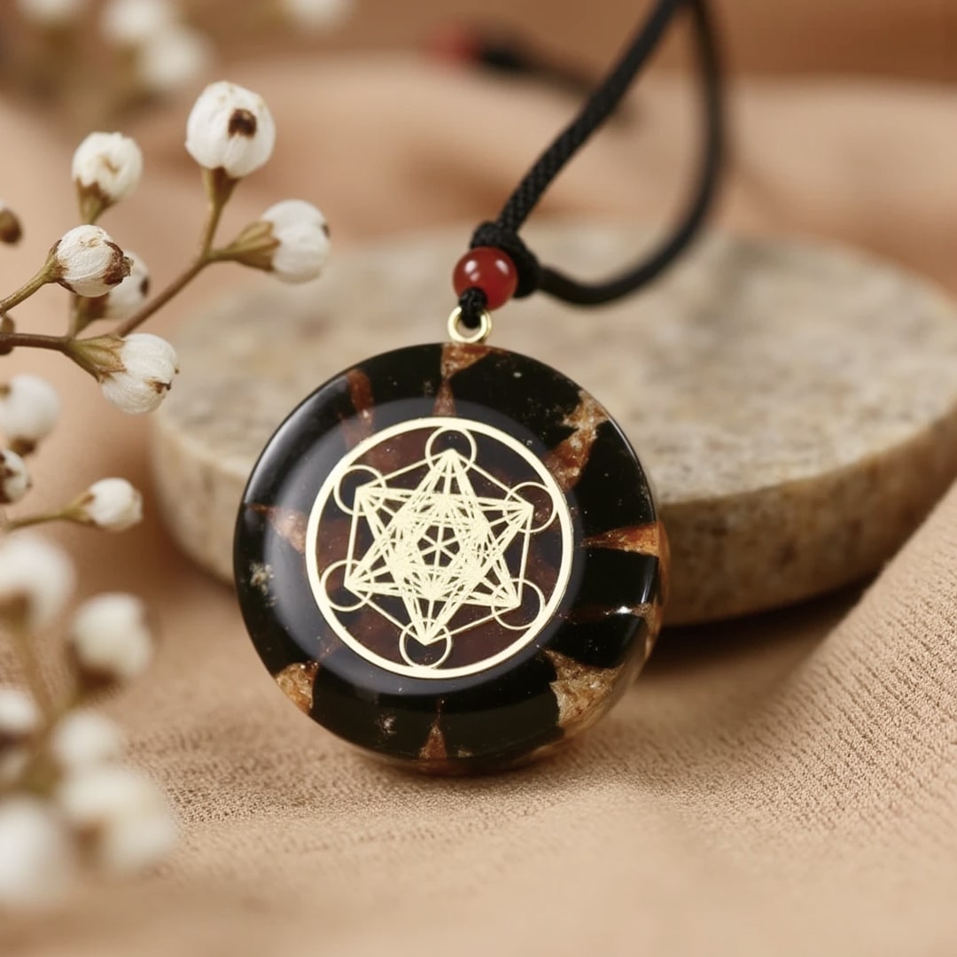 Orgonite Pendant “Metatron’s Power” in Obsidian & Garnet
