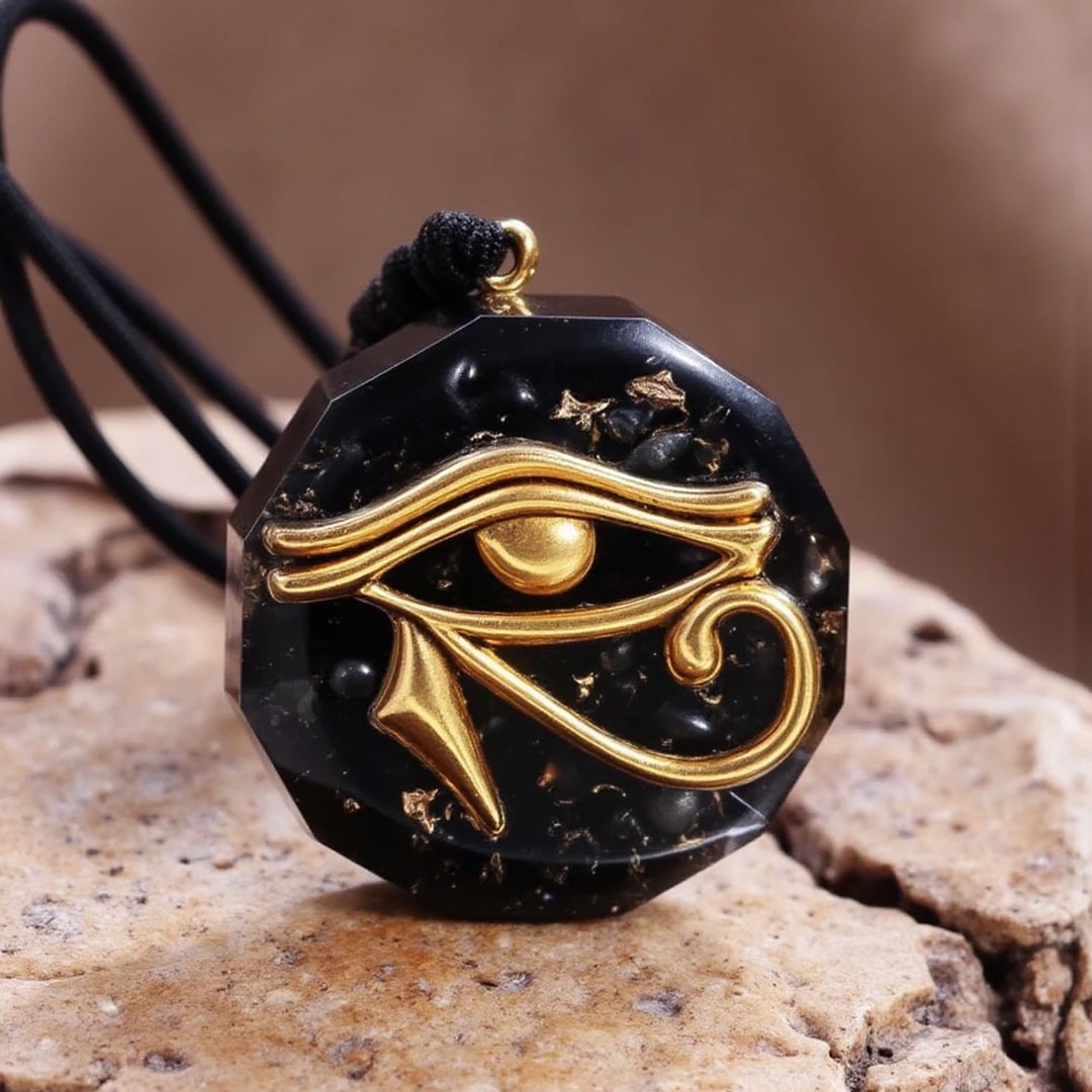 Pendentif Orgonite Oeil d'Horus en Pierres Naturelles - Obsidienne - L'Arbre des Chakras