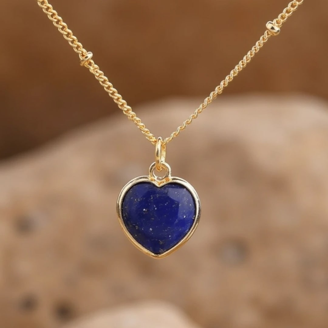 Pendentif Coeur en Pierre Naturelle - Lapis Lazuli - L'Arbre des Chakras
