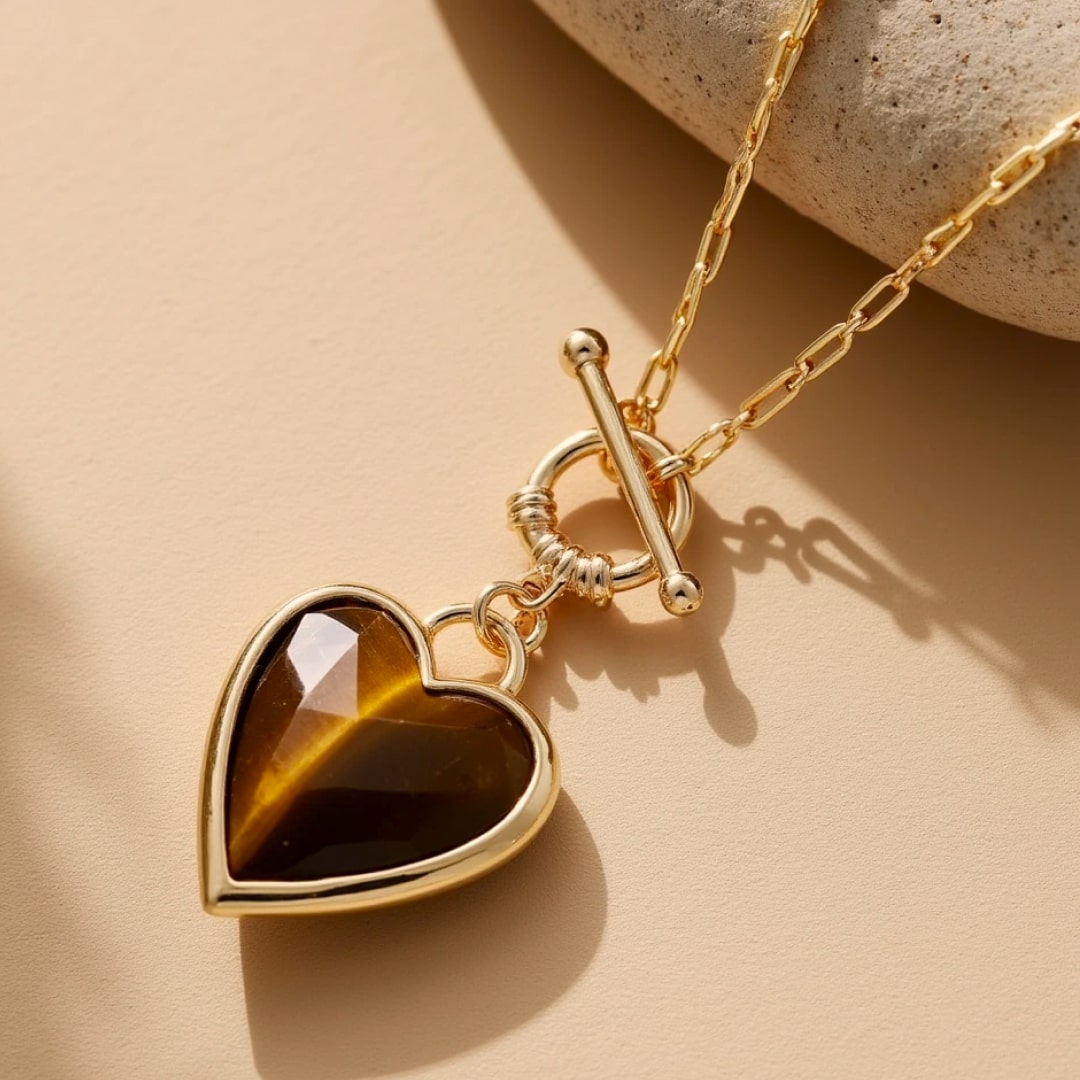 Pendentif "Sérénité du Cœur" en Pierres Naturelles - Oeil de Tigre - L'Arbre des Chakras