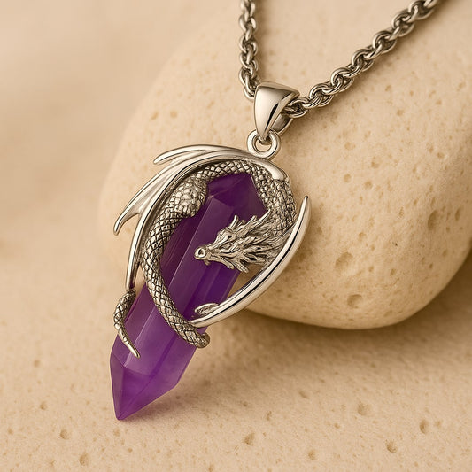 Pendentif "Dragon" en Pierre Naturelle - Améthyste - L'Arbre des Chakras