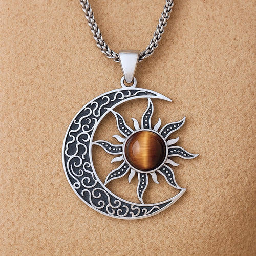 “Cosmic Balance Sun–Moon” Pendant in Tiger’s Eye
