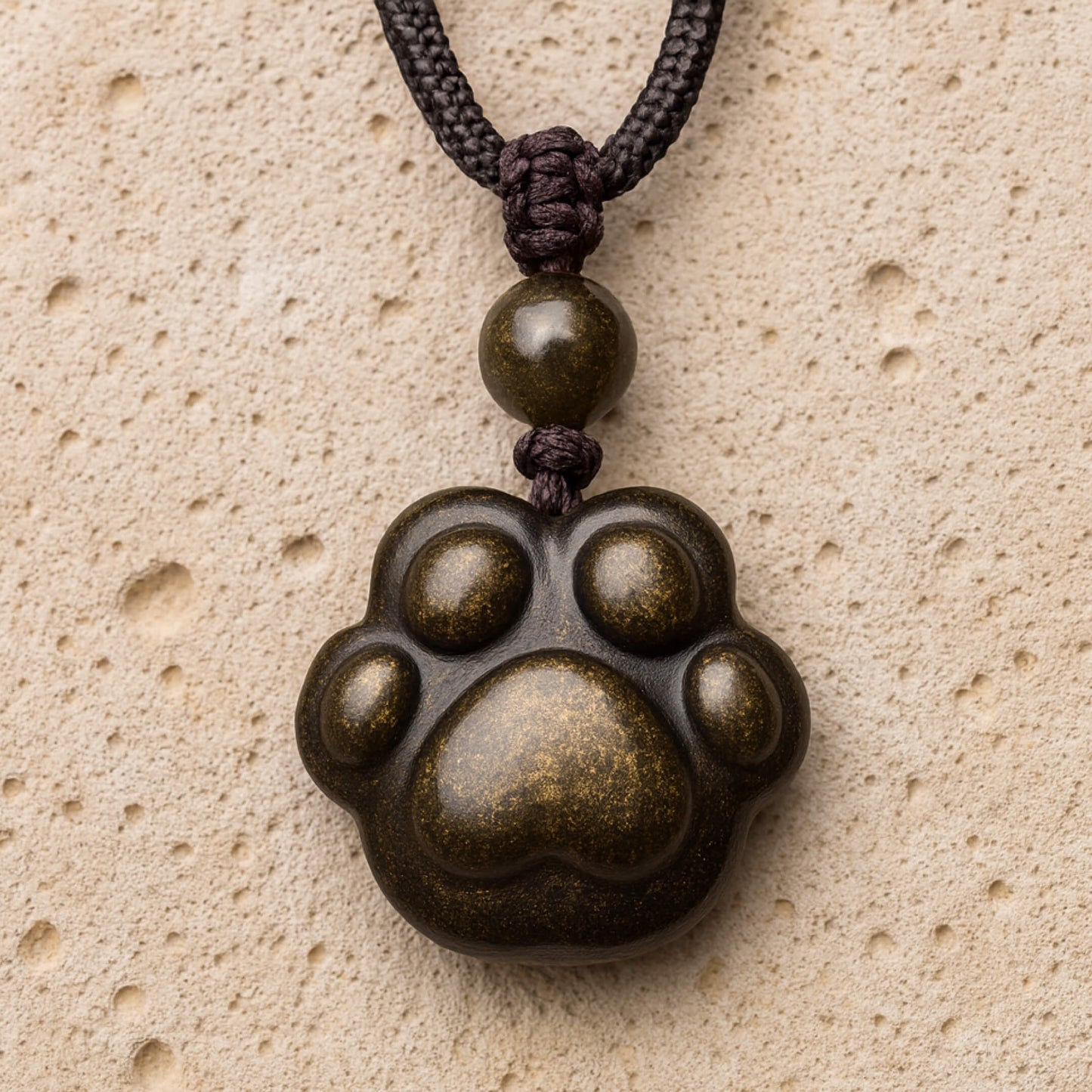“Eternal Bond” Paw Pendant in Golden Obsidian