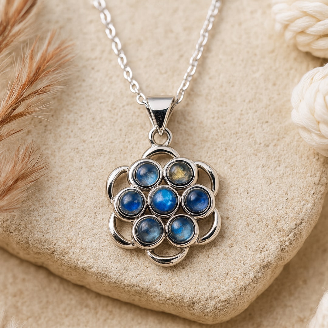 Rotating Anti-Stress Flower Pendant in Labradorite