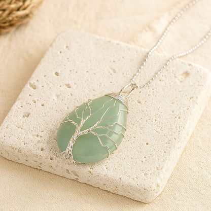 Pendentif Arbre de Guérison en Pierre Naturelle - Aventurine Verte - L'Arbre des Chakras
