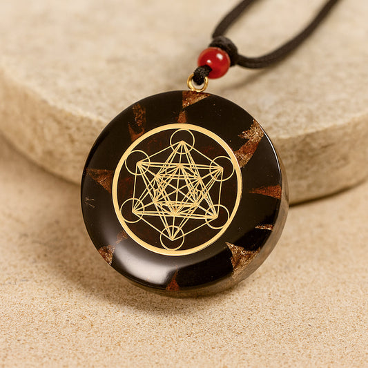 Orgonite Pendant “Metatron’s Power” in Obsidian & Garnet