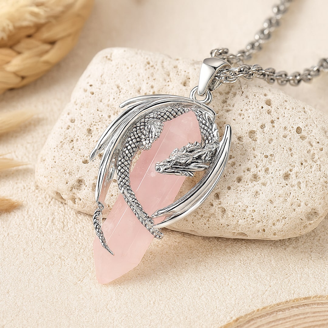 Pendentif "Dragon" en Pierre Naturelle - Quartz rose - L'Arbre des Chakras