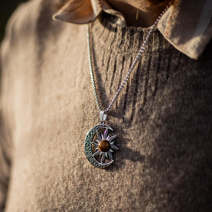 “Cosmic Balance Sun–Moon” Pendant in Tiger’s Eye